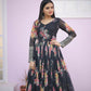 Jyoti Fashion Women's Black Digital Print with Sequence Zari Embroidered Faux Georgette Anarkali Dress | Swadesiicart