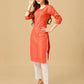 Jyoti Fashion Women's Coral Cotton Blend Embroidered Kurta Pant Set | Swadesiicart