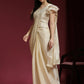 Beige Silk Satin Sequence Work Ready to Wear Saree with stitched Blouse - Nirvana | Swadesiicart