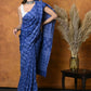 Very Much Indian Handblock Printed Cotton Saree With Natural Dyes - Indigo Blue | Swadesiicart