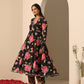 Pomcha Jaipur Black Gul Gulabi Phool Anarkali Set | Swadesiicart