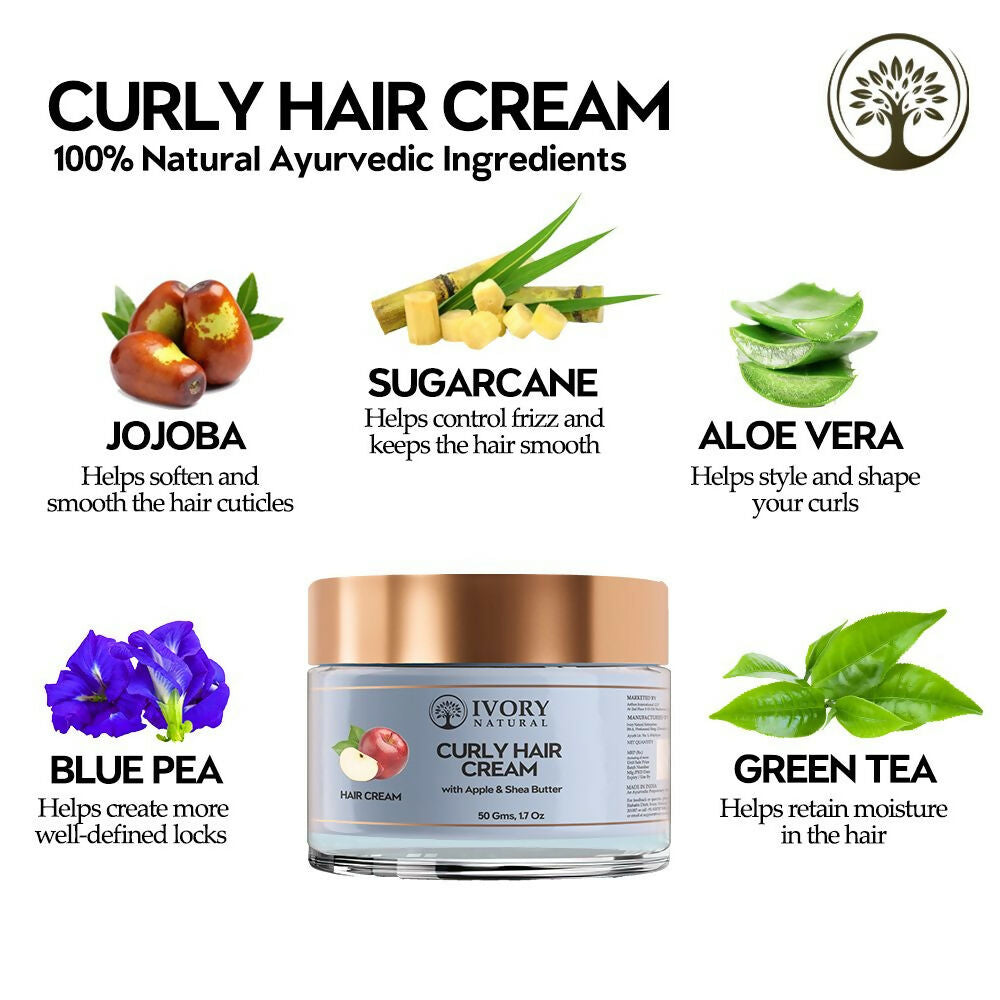Ivory Natural Curly Hair Cream - Bouncy, Shiny, Humidity-Resistant Curls Hair | Swadesiicart