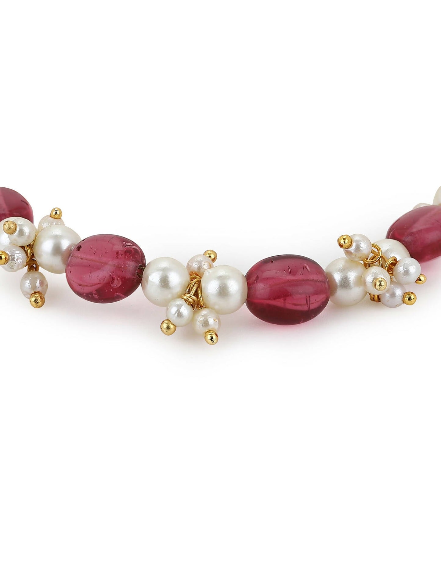 Women's Gold-Toned White Brass Kundan Gold-Polished Link Bracelet - Ruby Raang - Swadesiicart