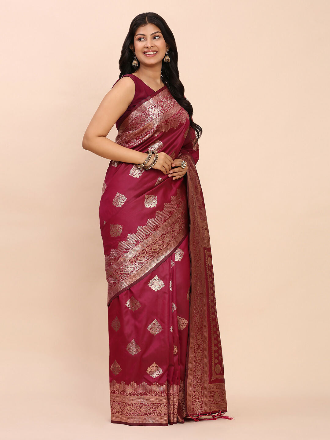 Astita Banarasi Silk Magenta Saree | Swadesiicart