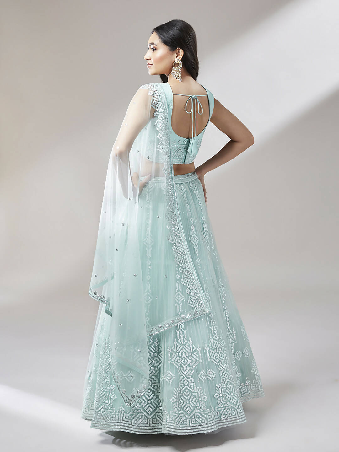 House of Panchhi Turquoise Blue Net Gotapatti Work Lehenga & Blouse, Dupatta | Swadesiicart