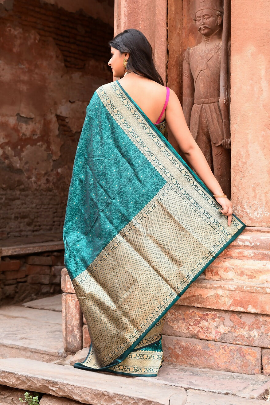 Joban Fashion Green Banarasi Katan Pure Handloom Banarasi Silk Saree | Swadesiicart