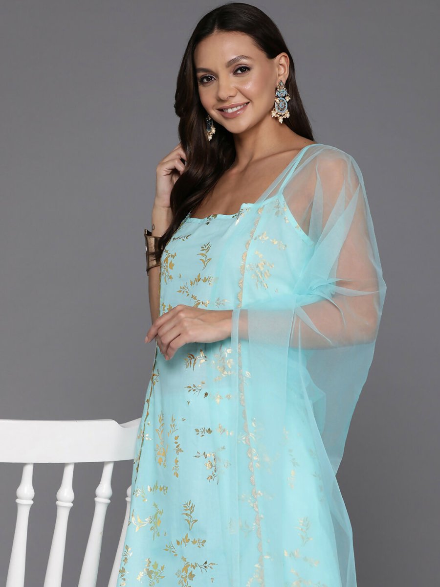 Ahalyaa Women's Traditional wear Kurta Set - Blue | Swadesiicart