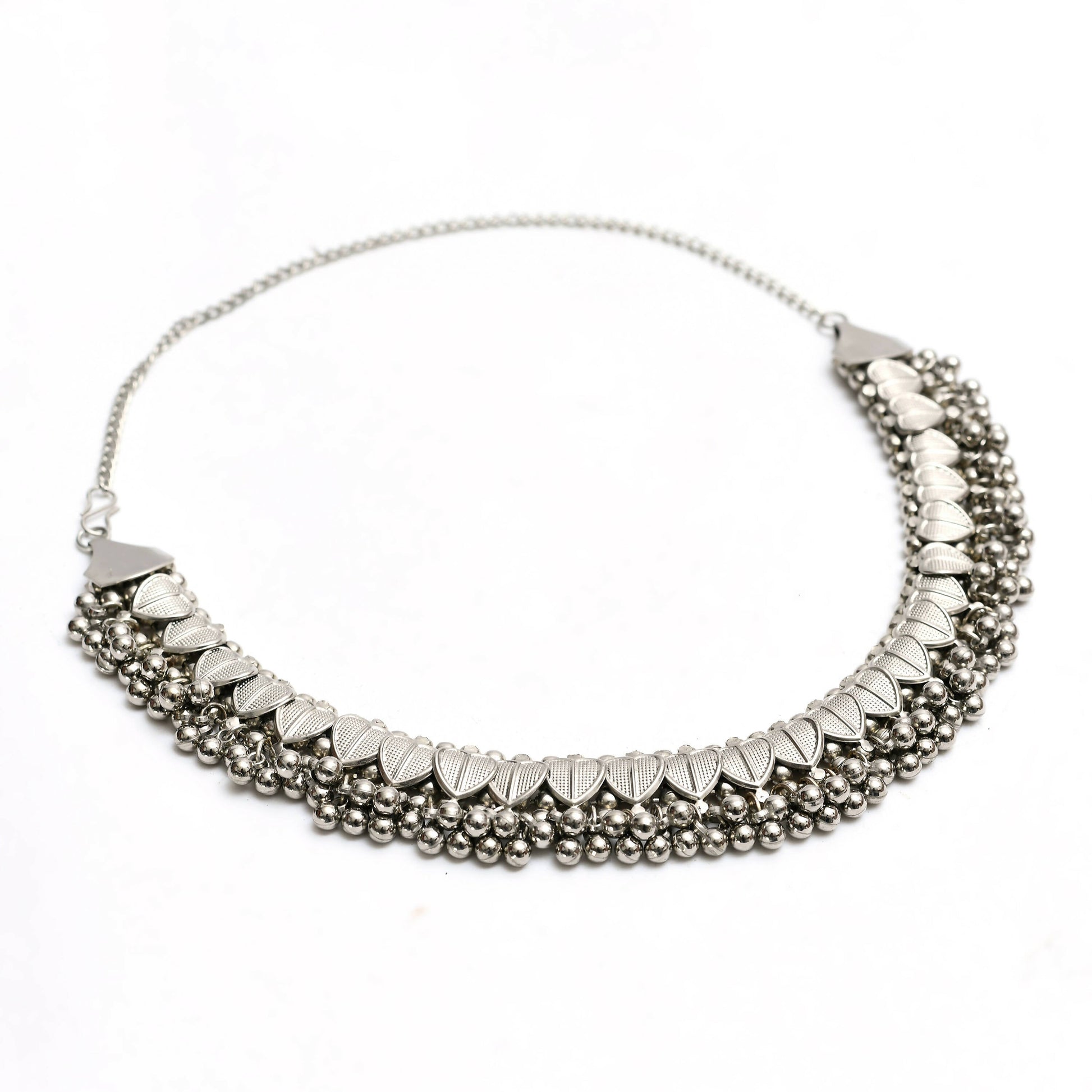 Mominos Fashion Johar Kamal Oxidised Silver-Plated Heart Design Necklace Choker Set For Women | Swadesiicart