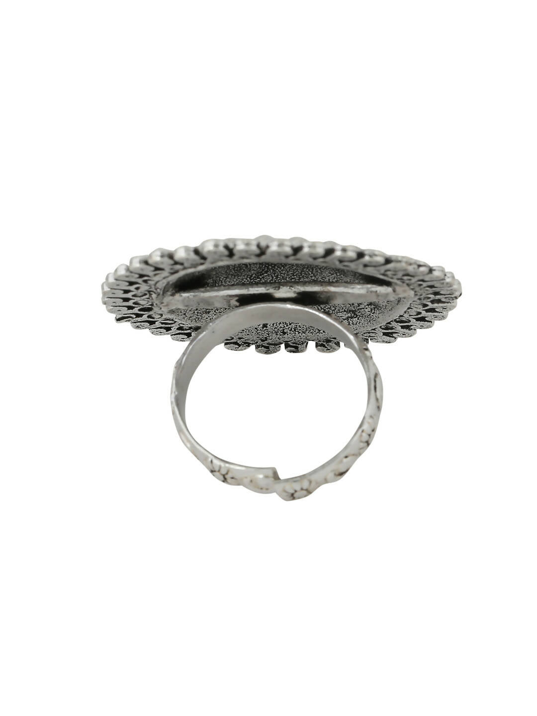 NVR Women's Oxidised Silver Plated Adjustable Finger Ring | Swadesiicart