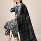 Jyoti Fashion Women's Black Rayon Print with Embroidery & Fancy Lace Work Kurta with Trouser & Dupatta | Swadesiicart