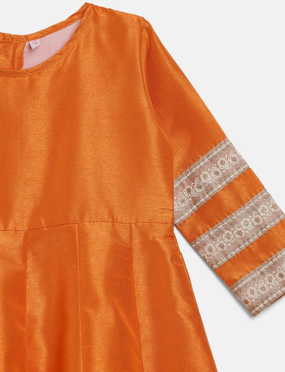 Ahalyaa Orange Poly Silk Anarkali Kids Kurta With Dupatta Set For Girls | Swadesiicart