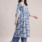Aavyora Women's Blue Floral Printed Cotton Kurta with Chevron Pattern Palazzo Set