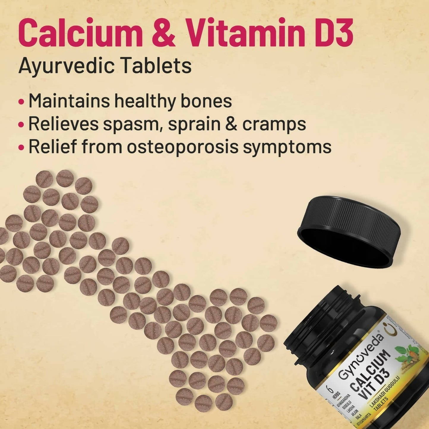 Gynoveda Calcium Vit D3 Tablets & Pain Relief Ointment Combo - Swadesiicart