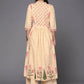 Ahalyaa Women Cream-Coloured & Pink Floral Print Pure Cotton Anarkali Kurta with Palazzos | Swadesiicart