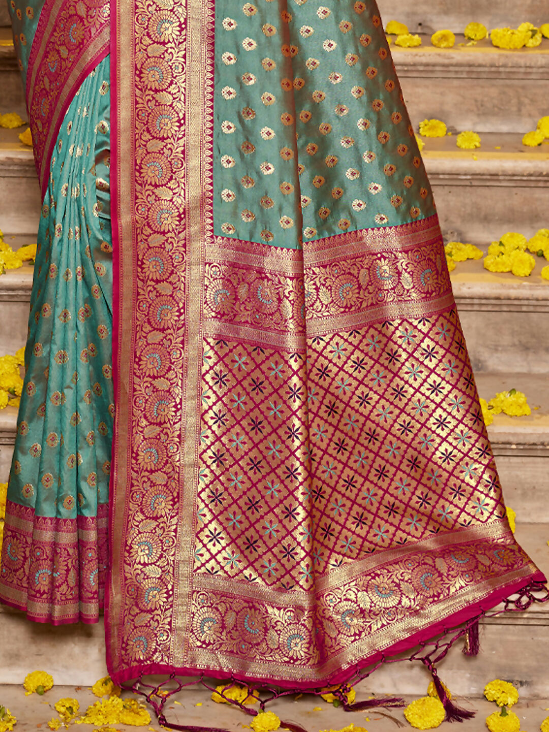 Astita Banarasi Silk Sea Green Saree | Swadesiicart
