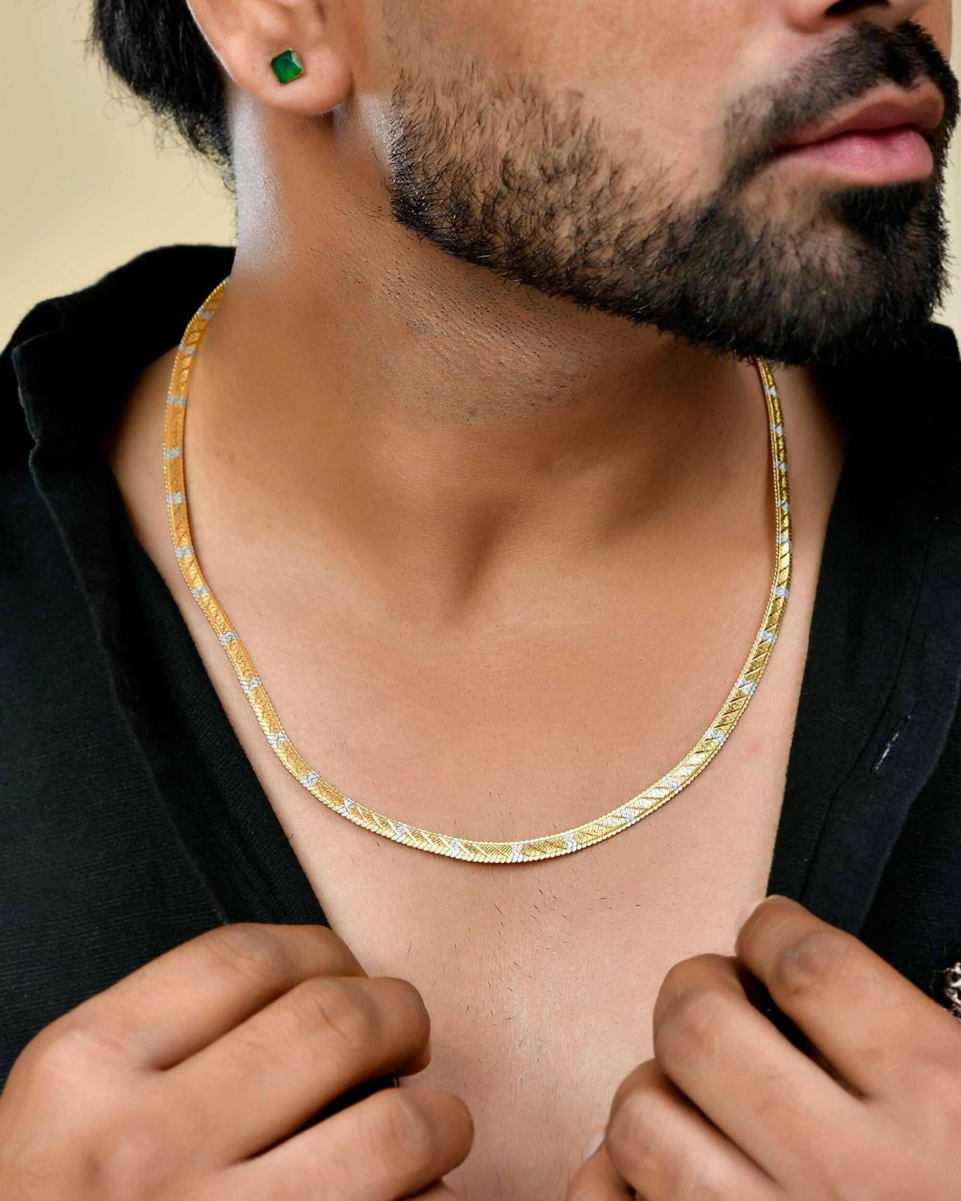 VOJ Dual Toned Self Designed Gold-Polished Chain For Men | Swadesiicart