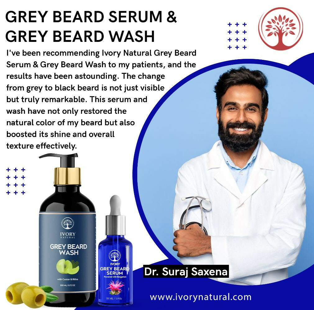 Ivory Natural Grey Beard Combo (Serum + Beard Wash) For Early Graying Beard | Swadesiicart