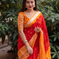 Red Jute Silk Ethnic Motifs Saree with Unstitched Blouse - Hiral Fashion | Swadesiicart