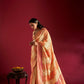 Joban Fashion Cream & Orange Plain With Weaving Border Banarasi Silk Sarees | Swadesiicart
