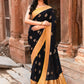 Joban Fashion Black Crepe Chiffon Pure Handloom Banarasi Silk Saree | Swadesiicart