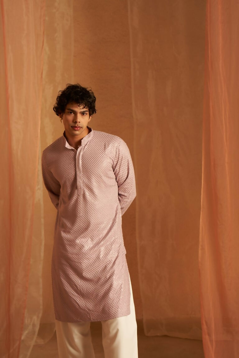 Lavender viscose Chikankari Embroidery Work Men's Traditional Kurta Set - Mahotsav | Swadesiicart