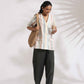 trueBrowns Off-White Cotton Stripe Jacket Top Co-ord Set - Swadesiicart