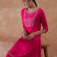 InWeave Women's Magenta Emb Assymetrical Kurta Pant Set - Swadesiicart