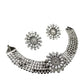 Tehzeeb Creations Women's Silver Colour Oxidised Necklace And Earrings With Kundan - Swadesiicart