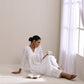 trueBrowns White Dobby Flared Slit Kurta Pant Set | Swadesiicart