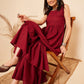 InWeave Women's Carmine Maroon Lace Work Double Layer Sharara Set - Swadesiicart