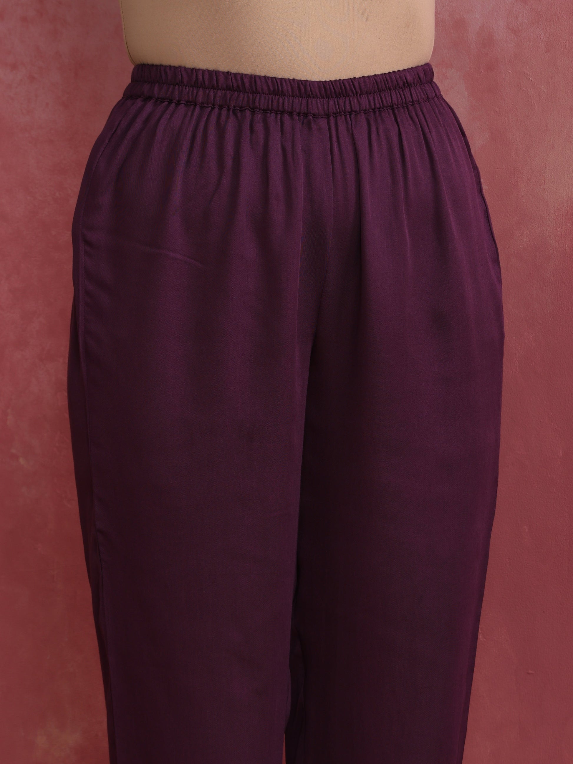 trueBrowns Purple Modal Pleated Kurta Set | Swadesiicart