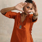 trueBrowns Orange Silk Kurta Co-ord Set - Swadesiicart