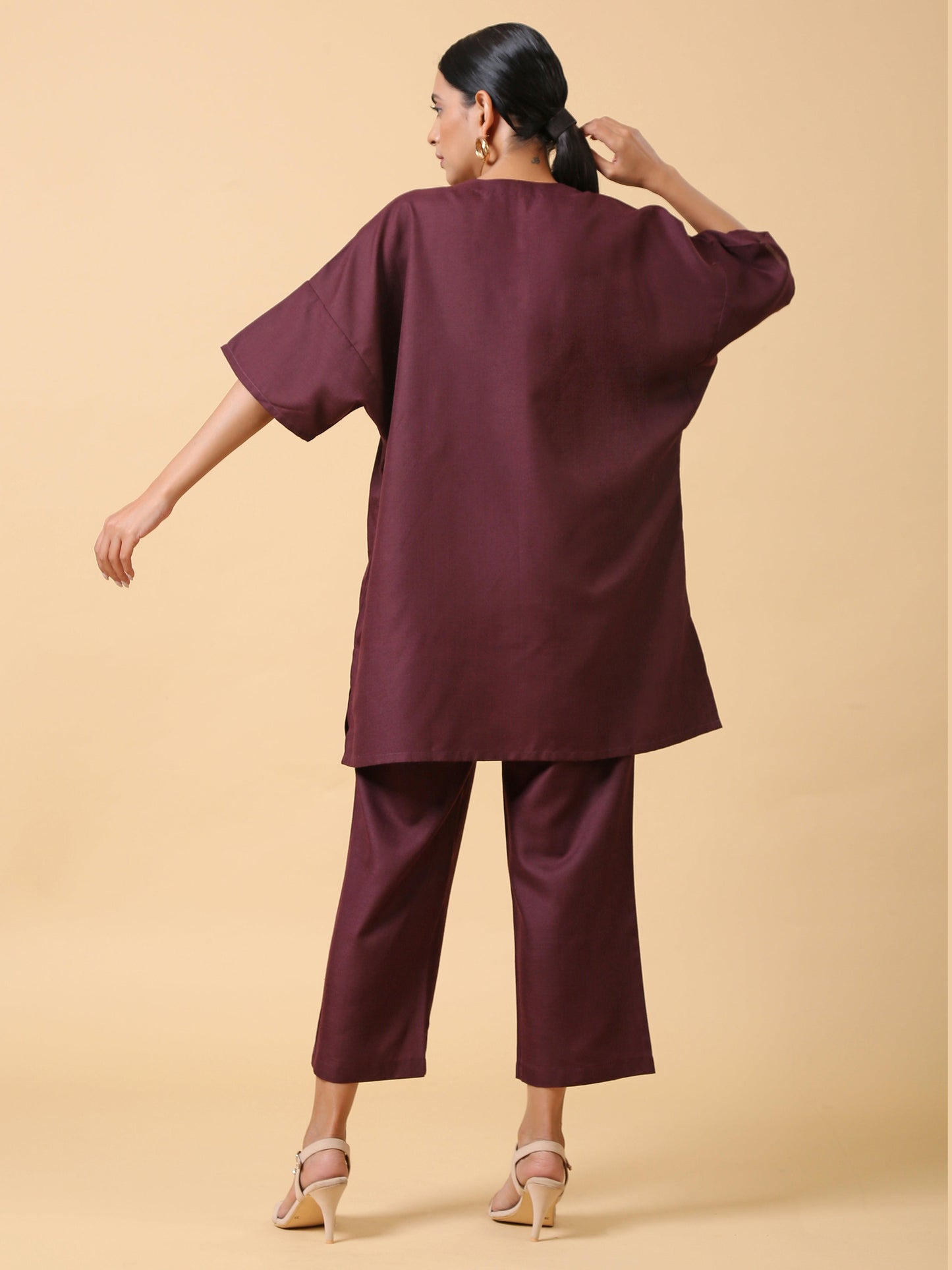 trueBrowns Cotton Linen Purple Boxy Fit Co-Ord Set - Swadesiicart