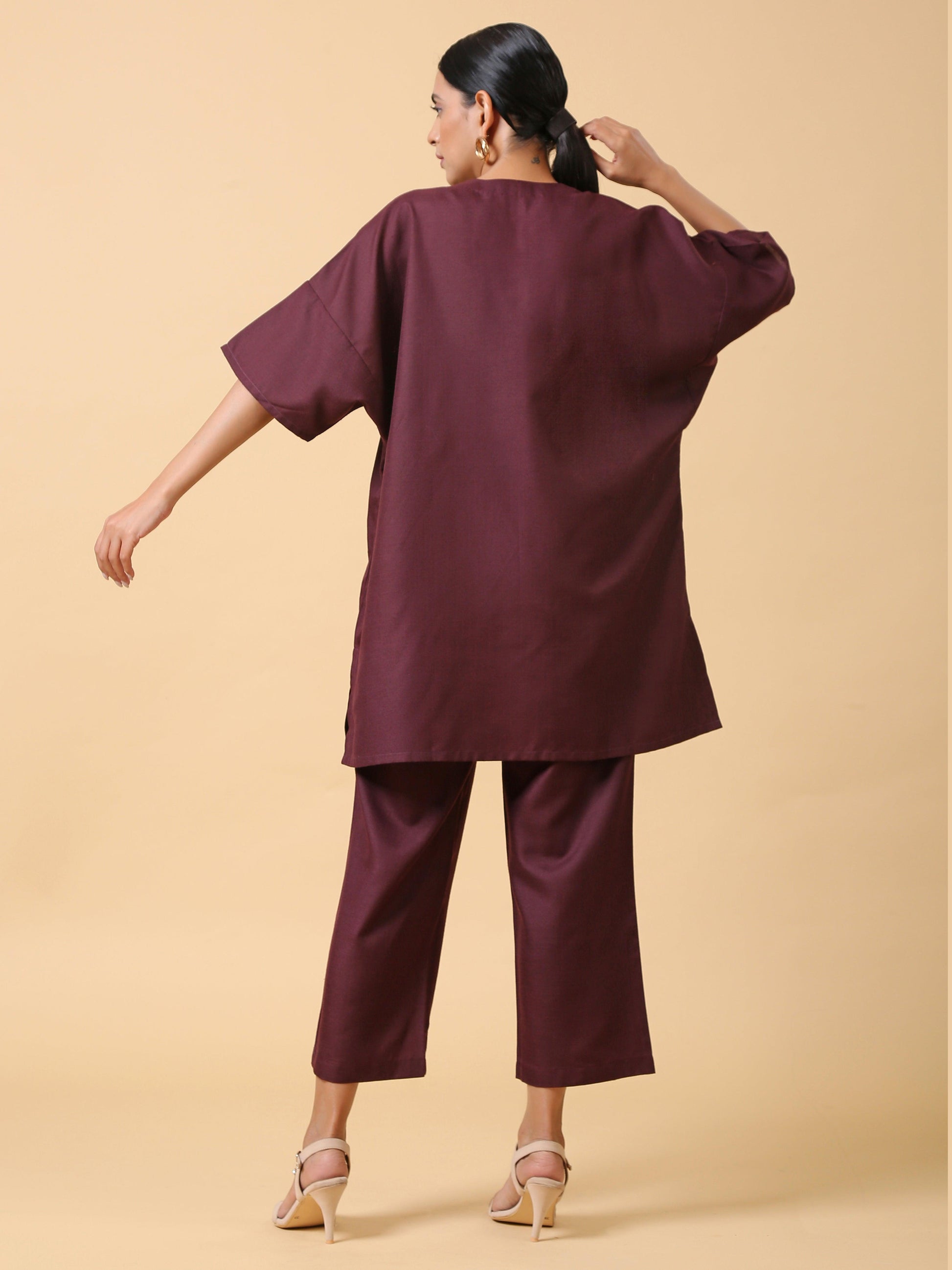 trueBrowns Cotton Linen Purple Boxy Fit Co-Ord Set - Swadesiicart
