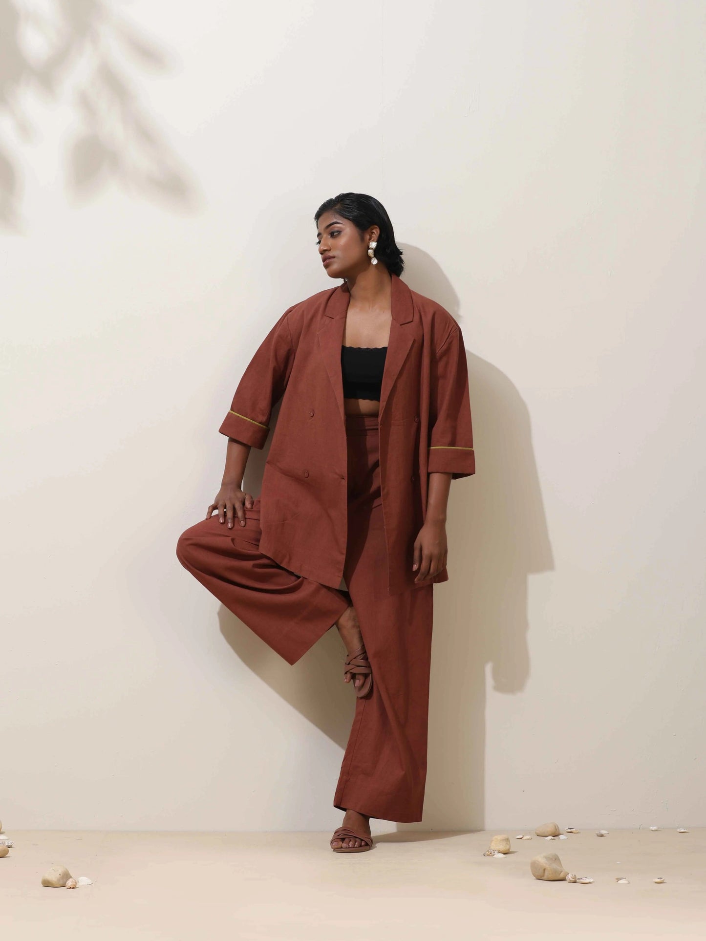 trueBrowns Brown Cotton Linen Co-Ord Set - Swadesiicart