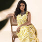 trueBrowns Lime Cotton Ikat Sleeveless Flared Dress | Swadesiicart