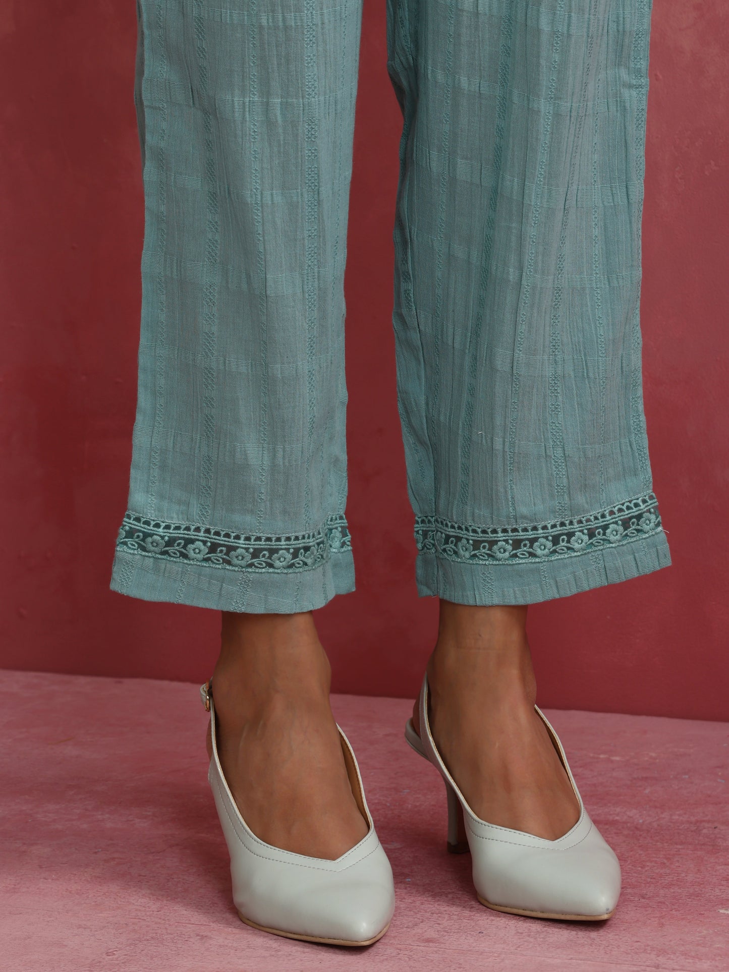trueBrowns Aqua Blue Cotton Dobby Angrakha Kurta Set | Swadesiicart