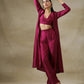 trueBrowns Purple Textured Silk Overlay Jacket Blouse Pant Set | Swadesiicart