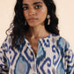 trueBrowns Blue Cotton Ikat Kaftan Co-ord Set - Swadesiicart