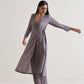 trueBrowns Plum Grey Foil Angrakha Kurta Set | Swadesiicart