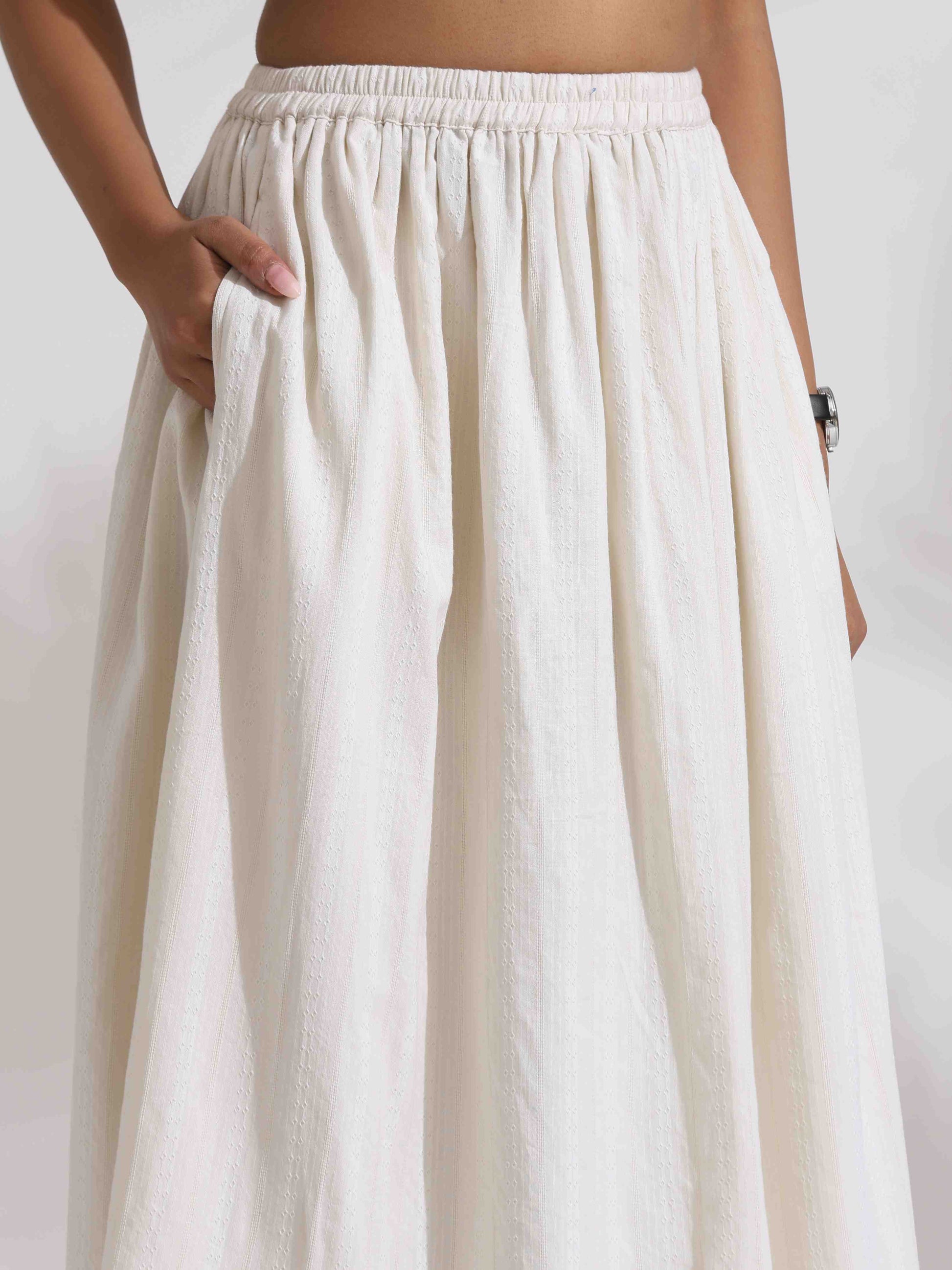 trueBrowns Off-White Cotton Skirt Co-ord Set - Swadesiicart
