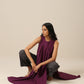 trueBrowns Plum Purple Slub Texture Sleeveless Kurta Pant Set | Swadesiicart
