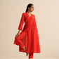 trueBrowns Orange Dupion Blend Angrakha Kurta Pant Set | Swadesiicart