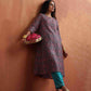 trueBrowns Purple Print A-line Kurta Set | Swadesiicart