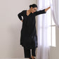 trueBrowns Black Dobby Flared Slit Kurta Pant Set | Swadesiicart