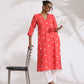 trueBrowns Orange Cotton Floral Embroidered Kurta Set | Swadesiicart