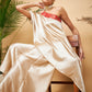 InWeave Women's Beige Red Brocade Oneshoulder Top Satin W Palazzo Set - Swadesiicart