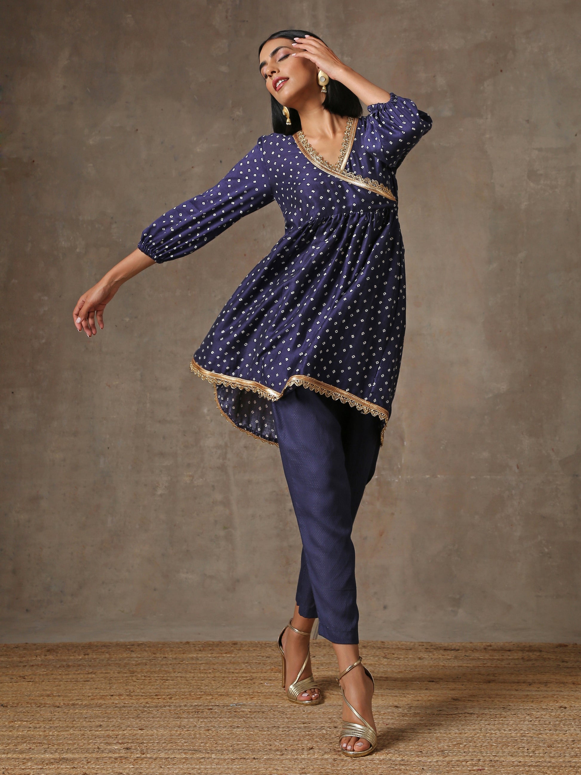 trueBrowns Blue Bandhani Printed Silk Co-Ord Set - Swadesiicart