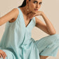 trueBrowns Sky Blue Slub Sleeveless Flared Kurta Pant Set | Swadesiicart