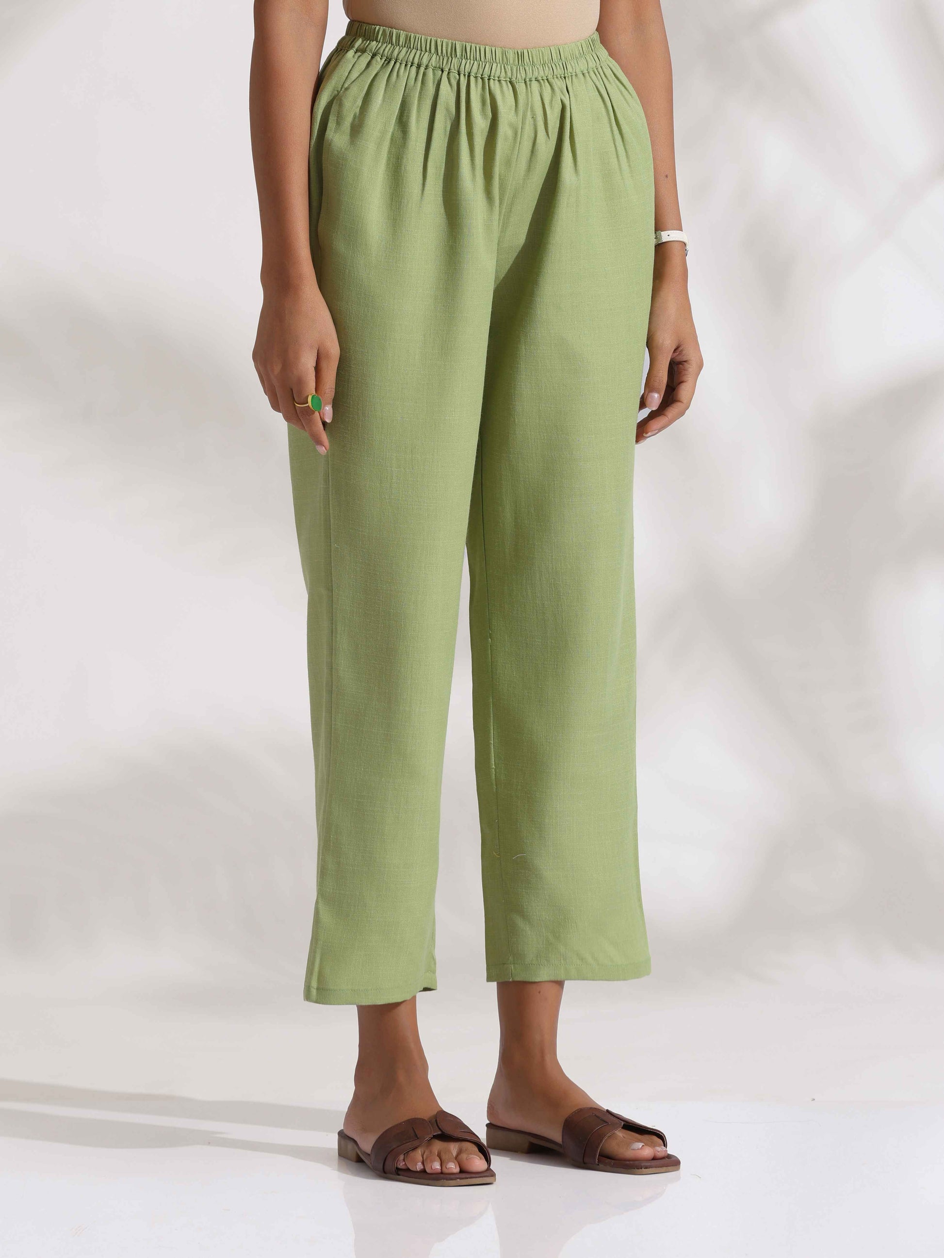 trueBrowns Green Slub Kurta Set | Swadesiicart
